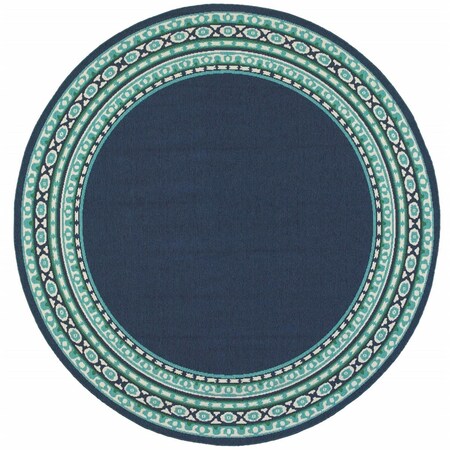 Palacedesigns 8 ft. Geometric Indoor Outdoor Round Rug; Navy & Green PA3663805